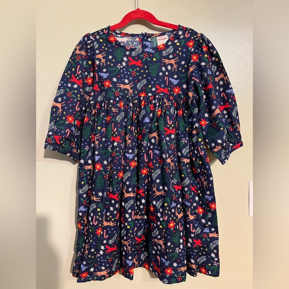 Hanna Andersson Blue Dress with Red and Green Accents Size 8